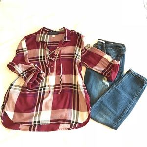 Maroon Plaid Top